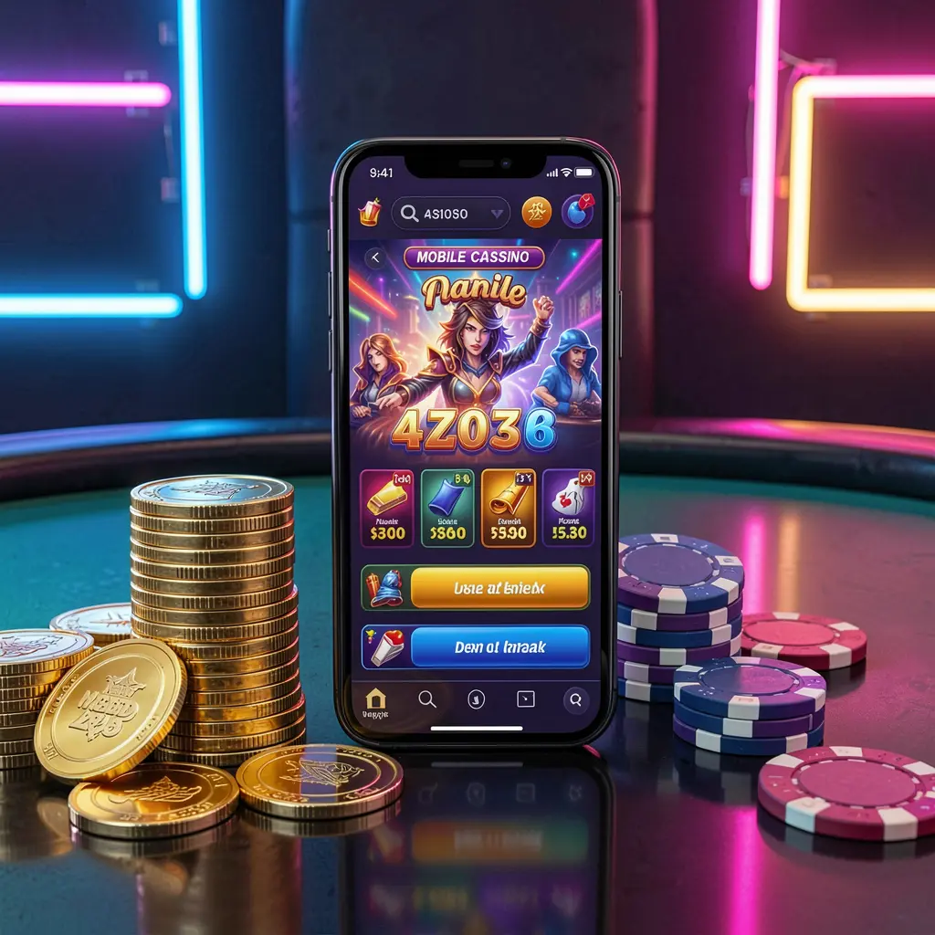 PH188 mobile casino dashboard on smartphone displaying colorful gaming interface with golden coins and poker chips on glossy table under elegant neon lighting